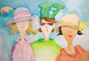 The Lovely Hats, card, print and large watercolour painting