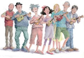 Ukulele Band, a card, print and large watercolour painting